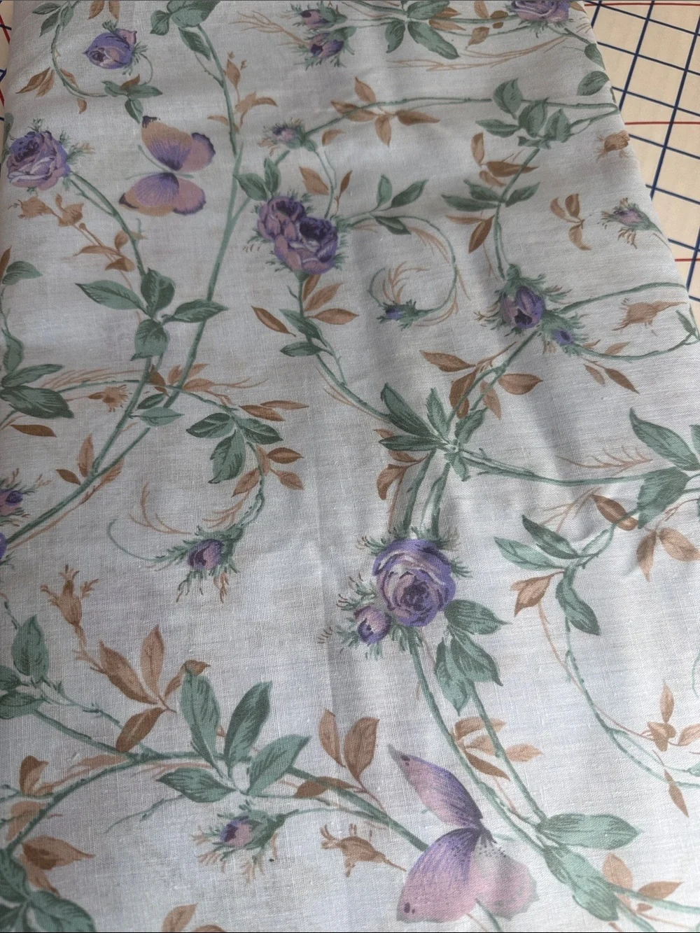 Vintage 80s Rose Butterfly Fabric 4 Yards x 44 Lightweight Floral